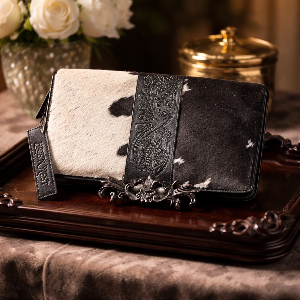 New Luxury Handmade embossed leather cowhide jewelry case organizer Western